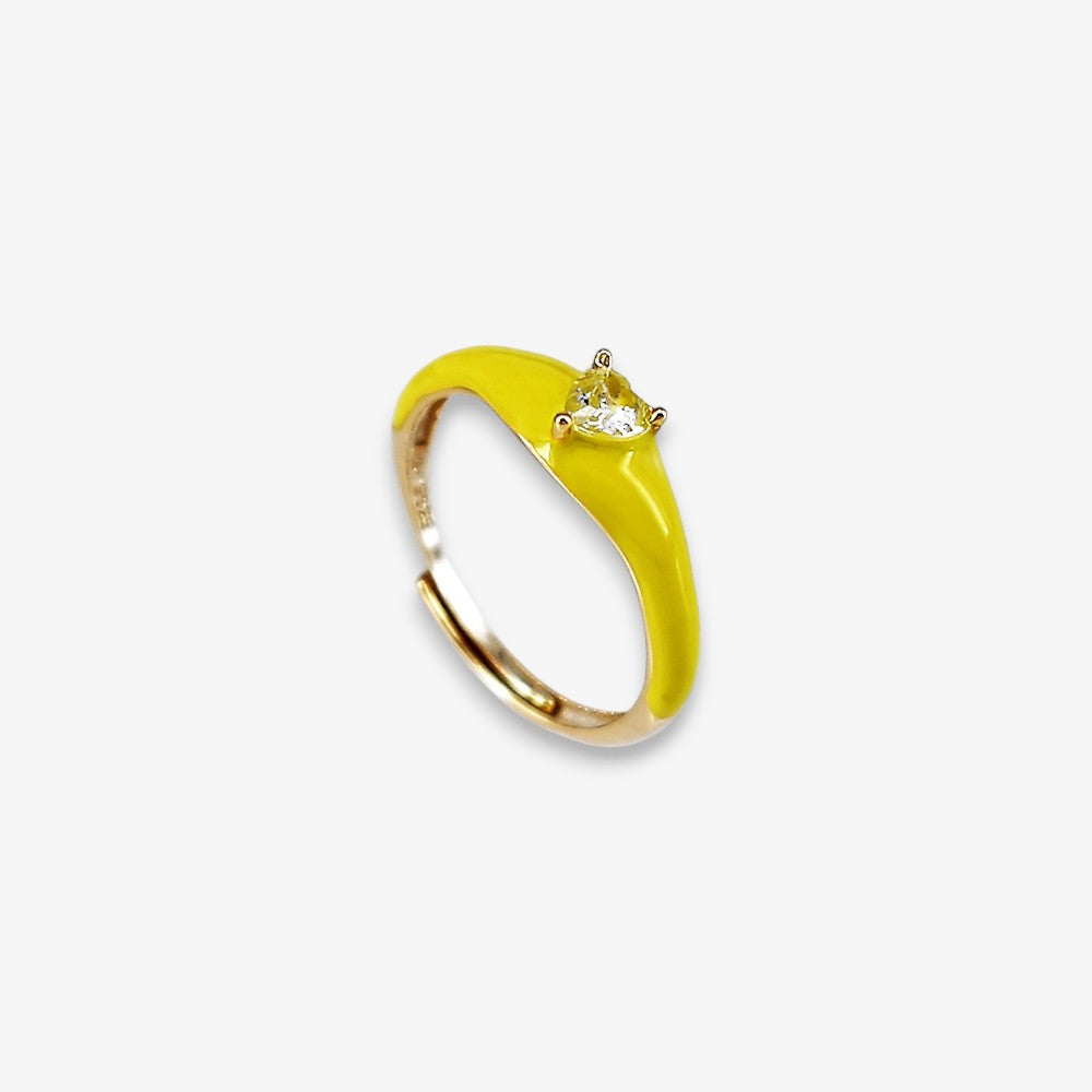 Anello Donna smaltato in Argento 925 Regolabile con zircone a cuore