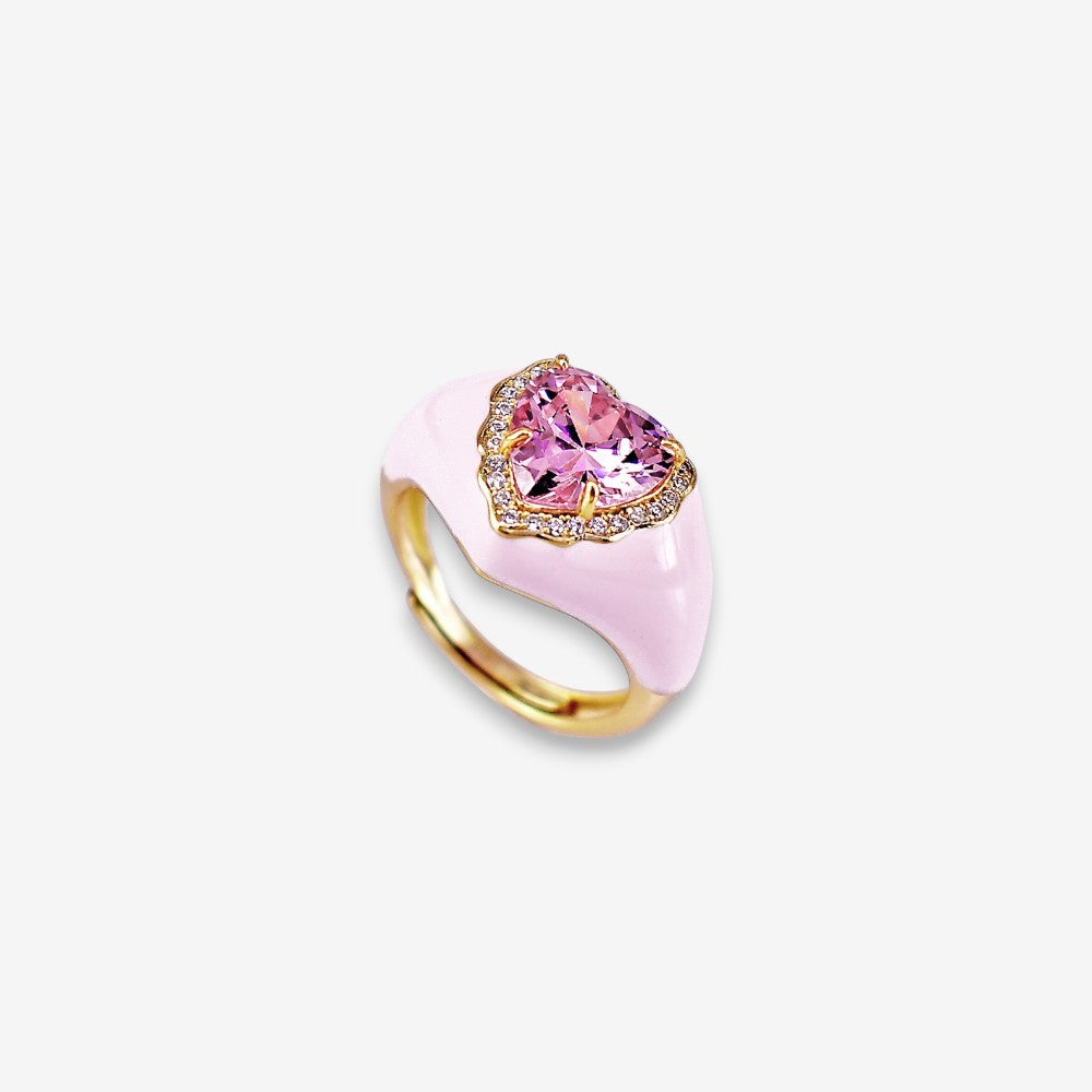 Anello Donna smaltato in Argento 925 Regolabile con zircone a cuore