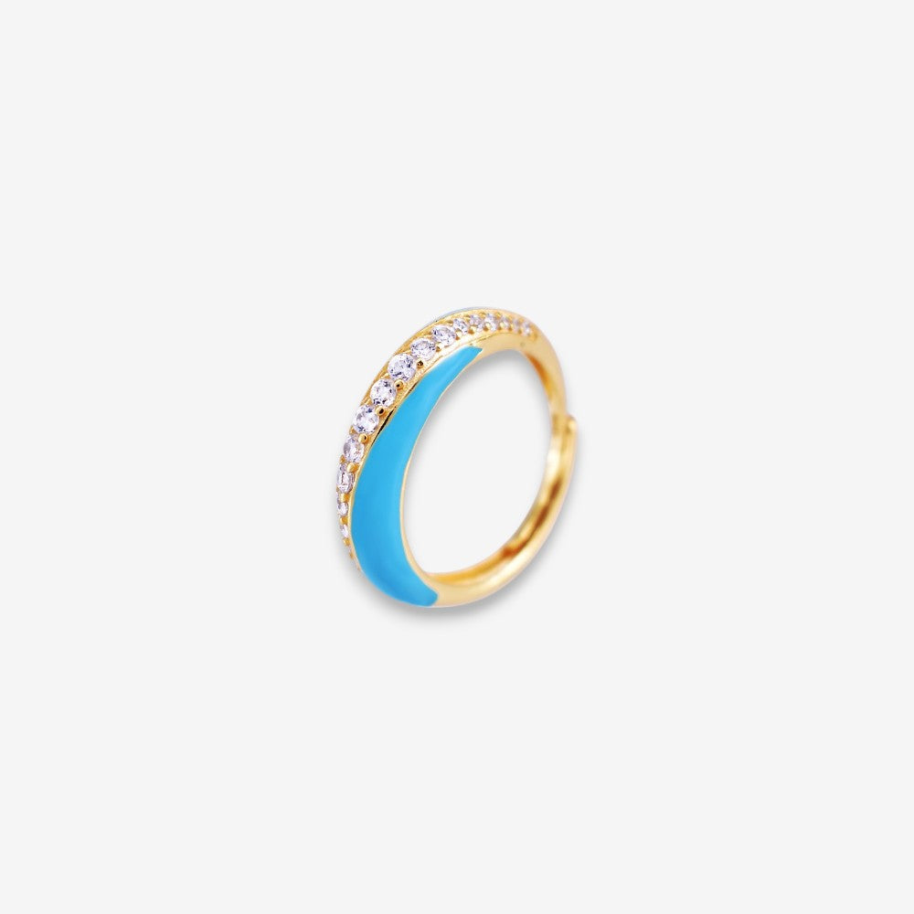 Anello Donna smaltato in Argento 925 Regolabile dorato con zirconi