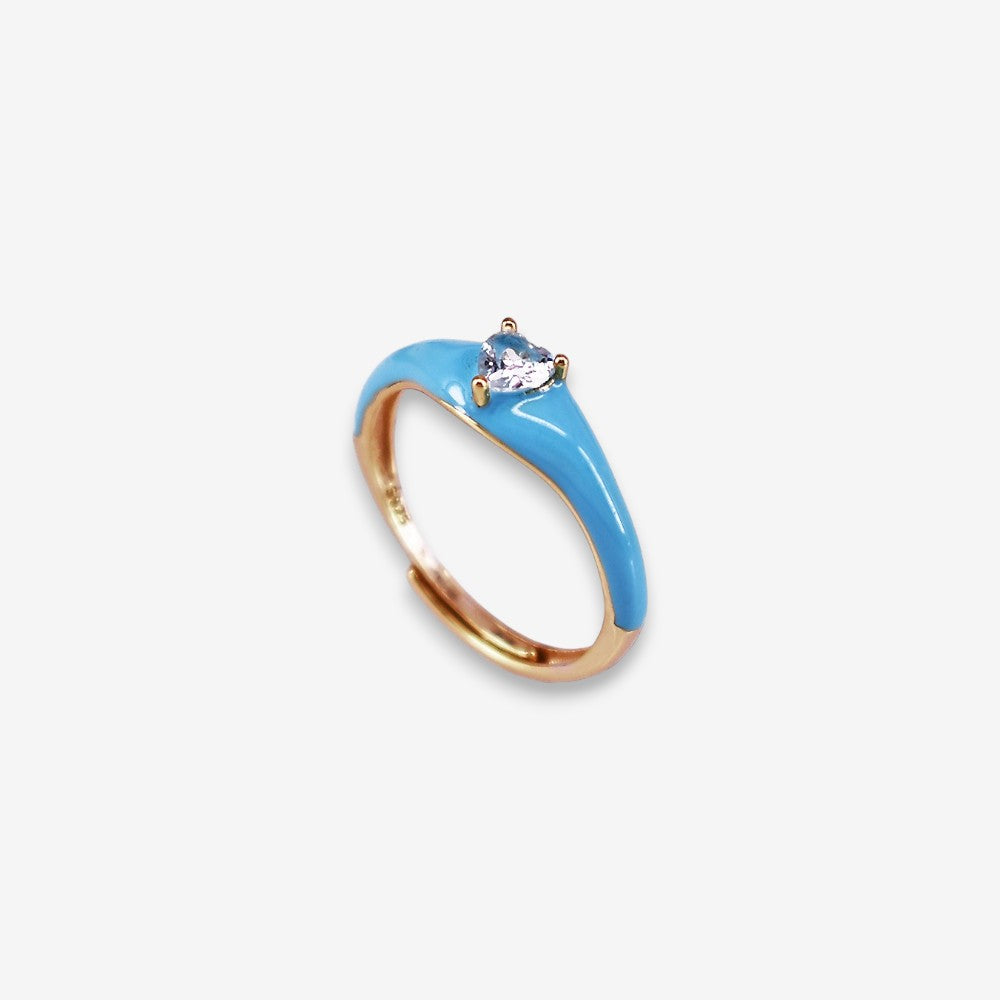 Anello Donna smaltato in Argento 925 Regolabile con zircone a cuore