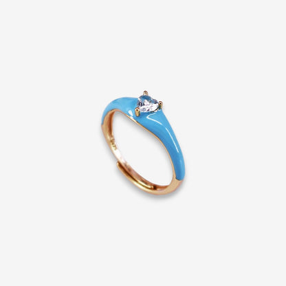 Anello Donna smaltato in Argento 925 Regolabile con zircone a cuore