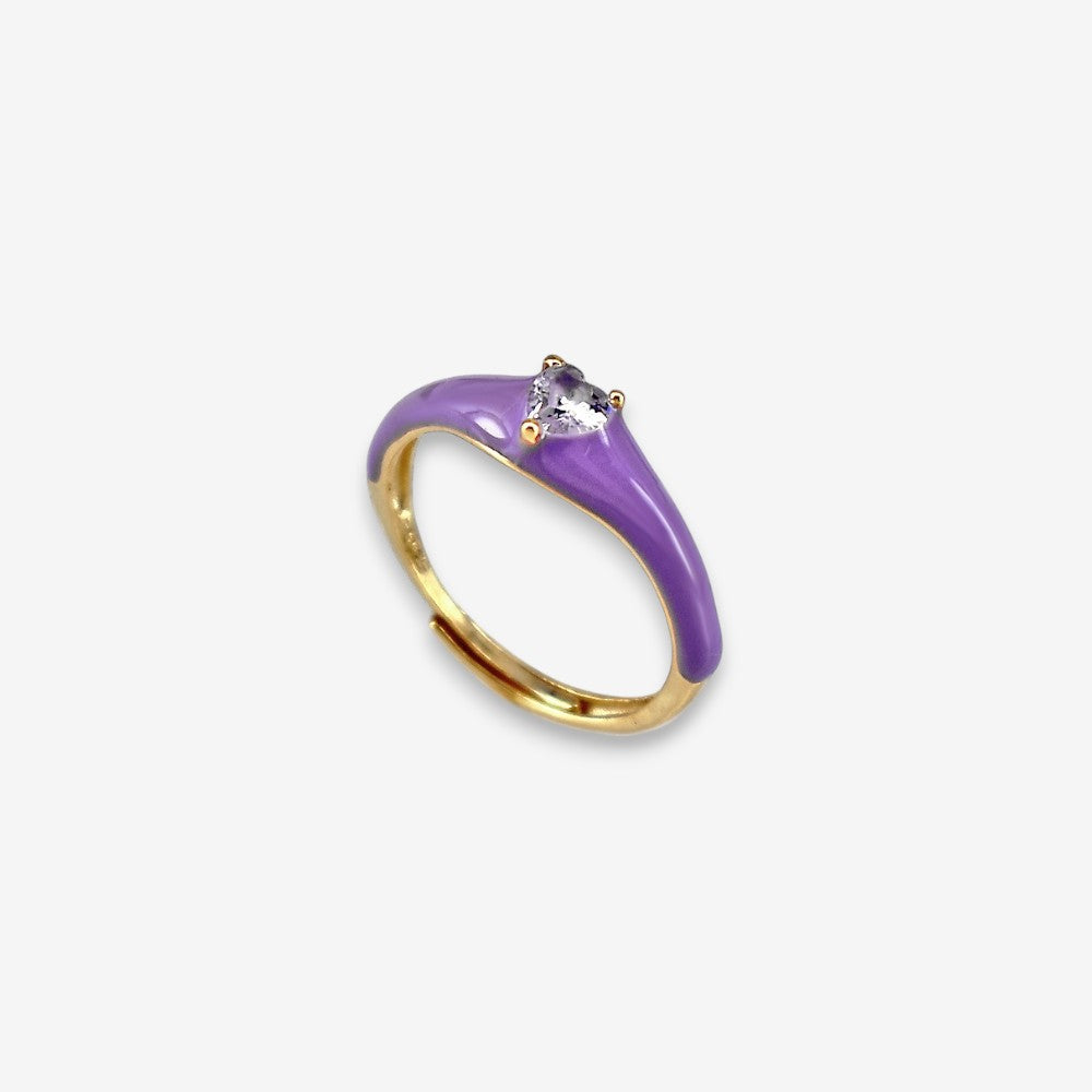 Anello Donna smaltato in Argento 925 Regolabile con zircone a cuore