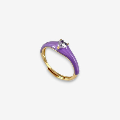Anello Donna smaltato in Argento 925 Regolabile con zircone a cuore