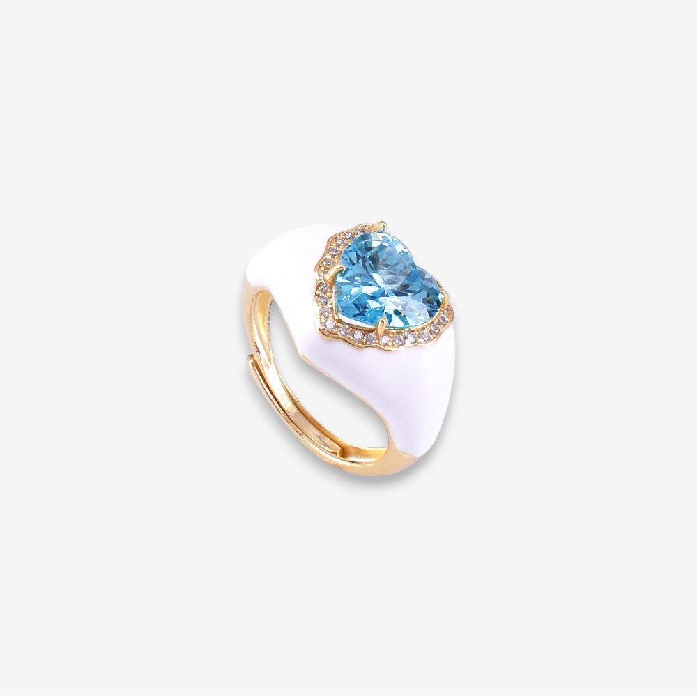 Anello Donna smaltato in Argento 925 Regolabile con zircone a cuore