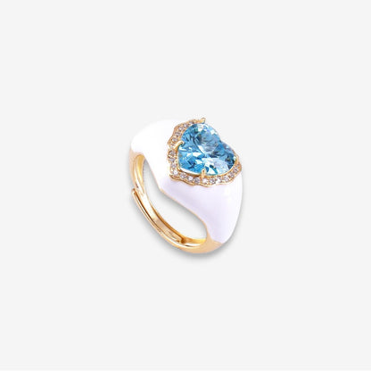 Anello Donna smaltato in Argento 925 Regolabile con zircone a cuore