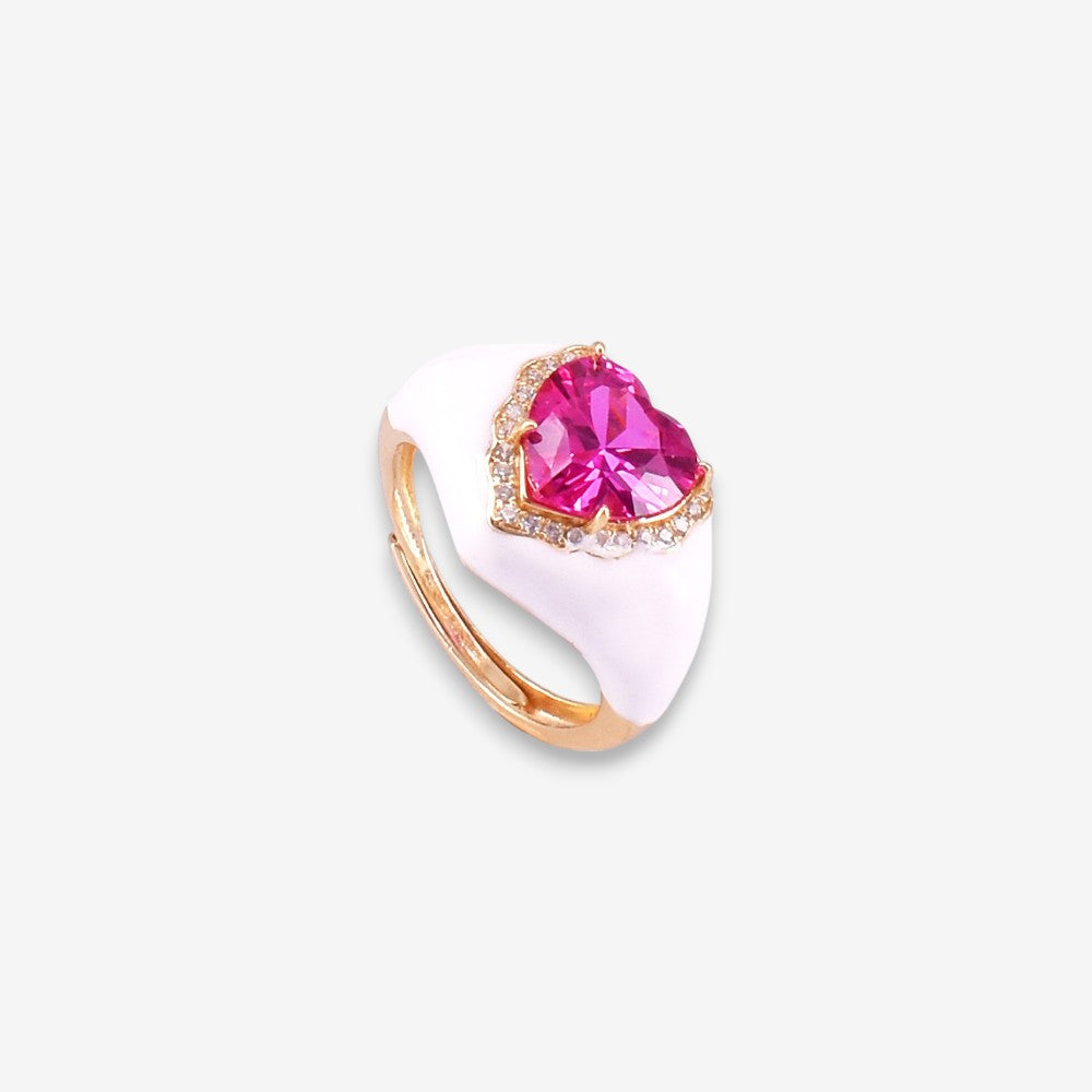 Anello Donna smaltato in Argento 925 Regolabile con zircone a cuore