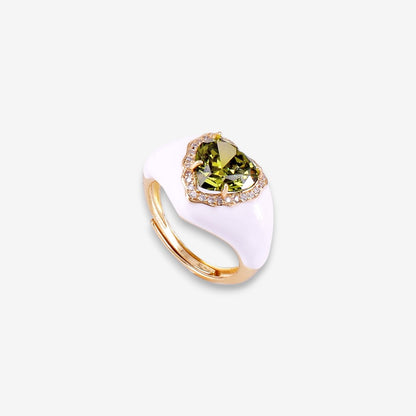 Anello Donna smaltato in Argento 925 Regolabile con zircone a cuore