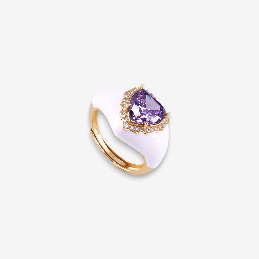Anello Donna smaltato in Argento 925 Regolabile con zircone a cuore