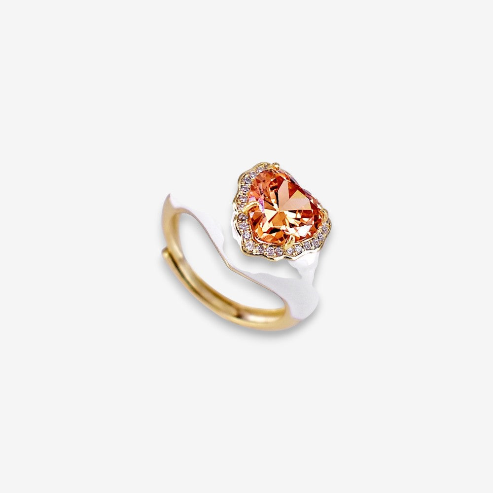 Anello Donna smaltato in Argento 925 Regolabile con zircone a cuore
