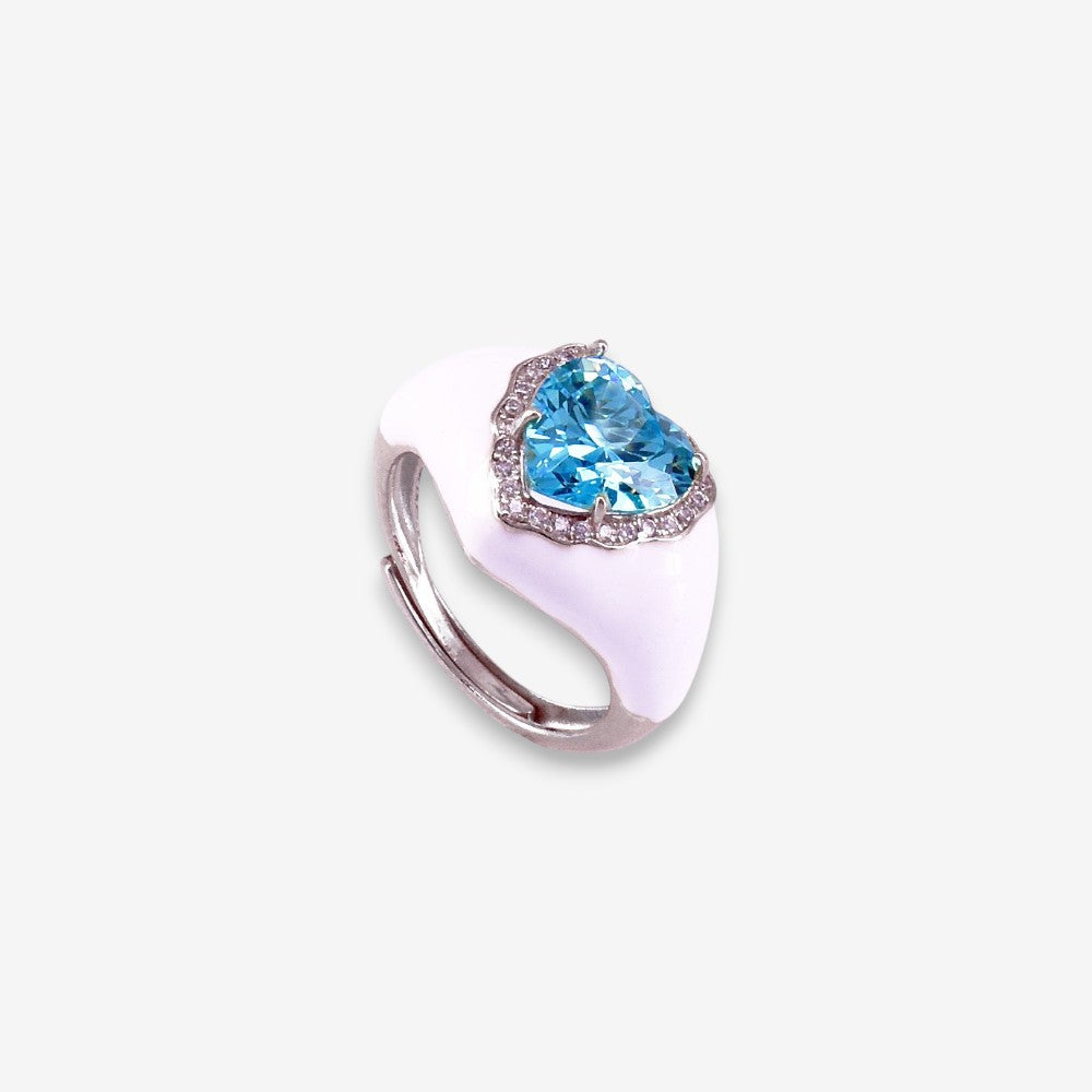 Anello Donna smaltato in Argento 925 Regolabile con zircone a cuore