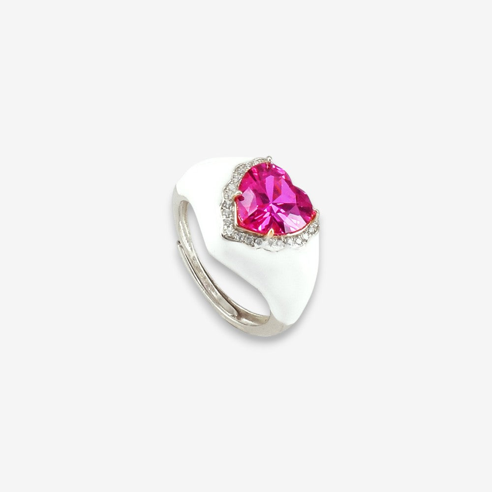 Anello Donna smaltato in Argento 925 Regolabile con zircone a cuore