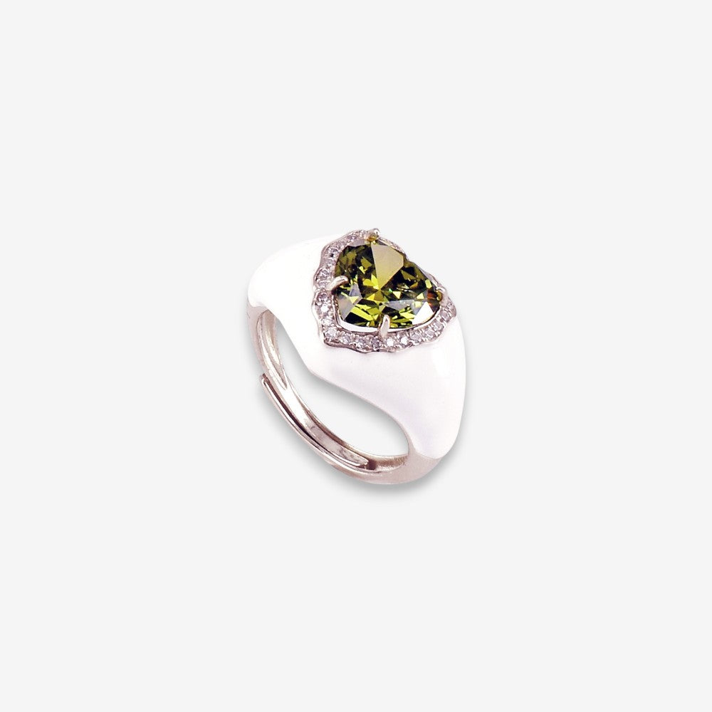 Anello Donna smaltato in Argento 925 Regolabile con zircone a cuore