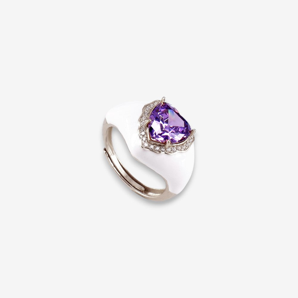 Anello Donna smaltato in Argento 925 Regolabile con zircone a cuore