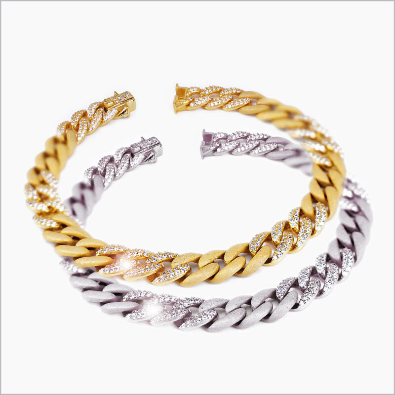 Bracciale a maglia groumette in Argento 925 satinato con zirconi