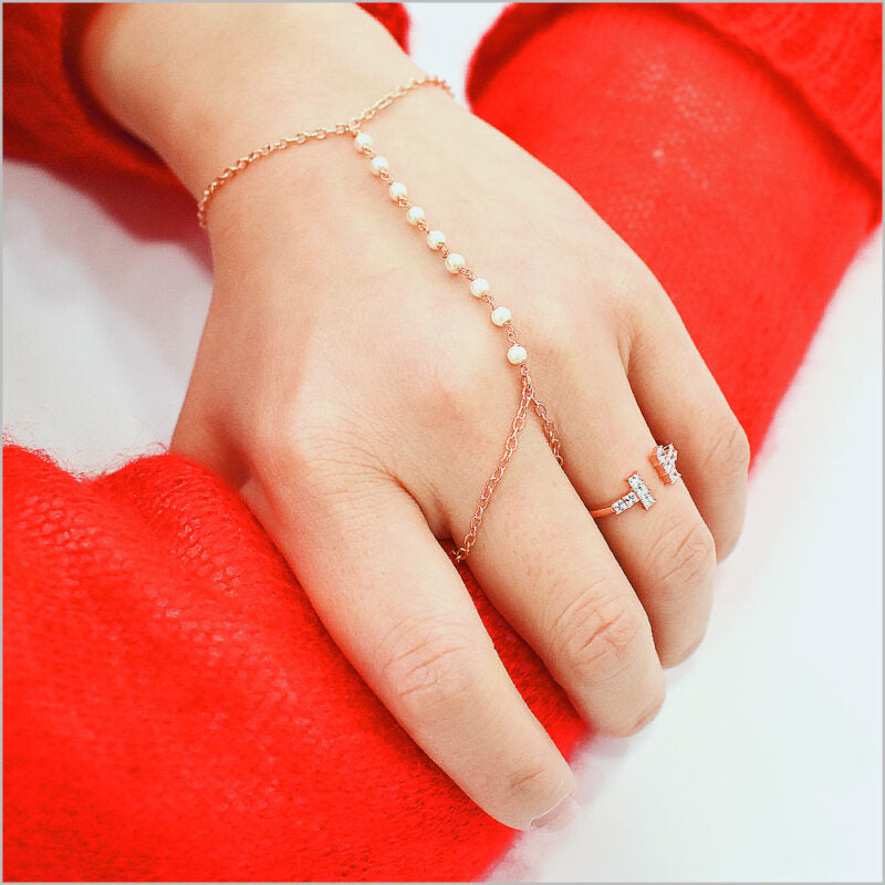 Bracciale baciamano in Argento 925 con catena rosario e perle di Maiorca