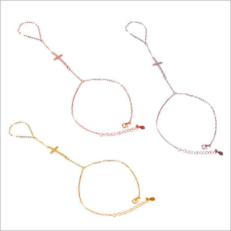 Bracciale baciamano in Argento 925 con croce e zirconi