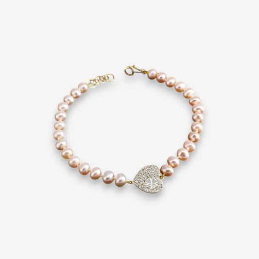 Bracciale Donna Cuore in Argento 925 con perle rosa e zirconi