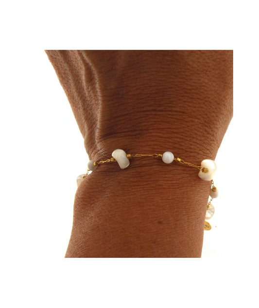 Bracciale Donna in Acciaio Inox Oro 18K con perline di guscio