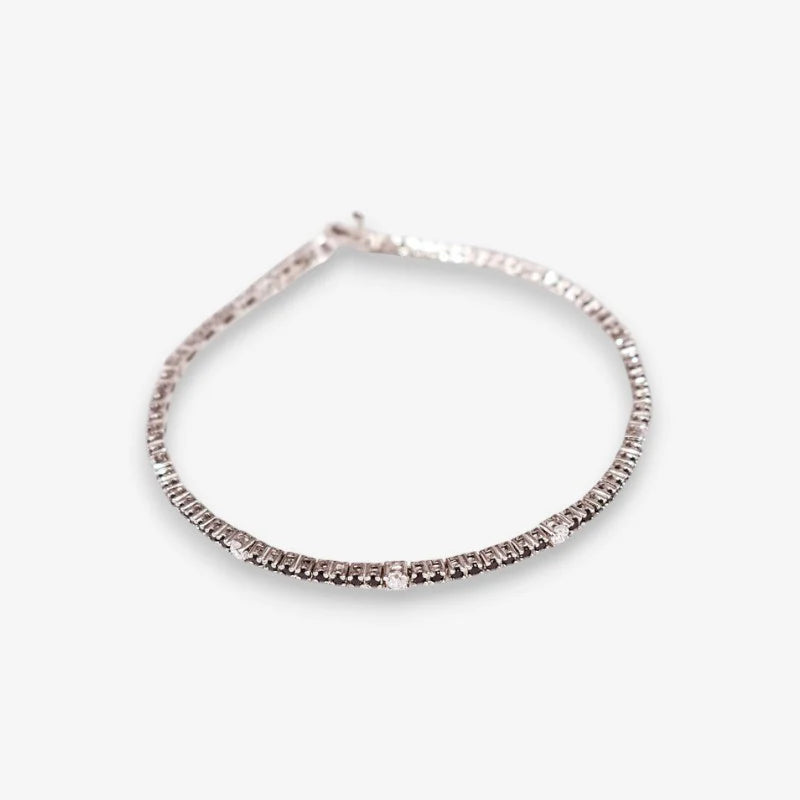 Bracciale Tennis Donna in Argento 925 Rodiato con zirconi da 1.5 e 2 mm
