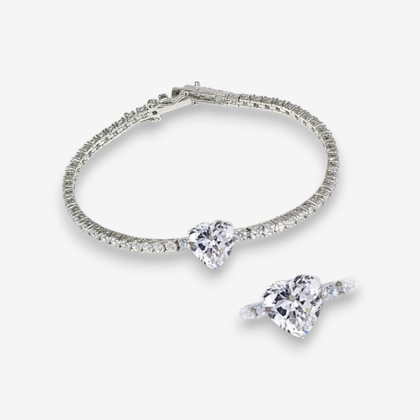 Bracciale Tennis Donna in Argento 925 con cuore e zirconi bianchi