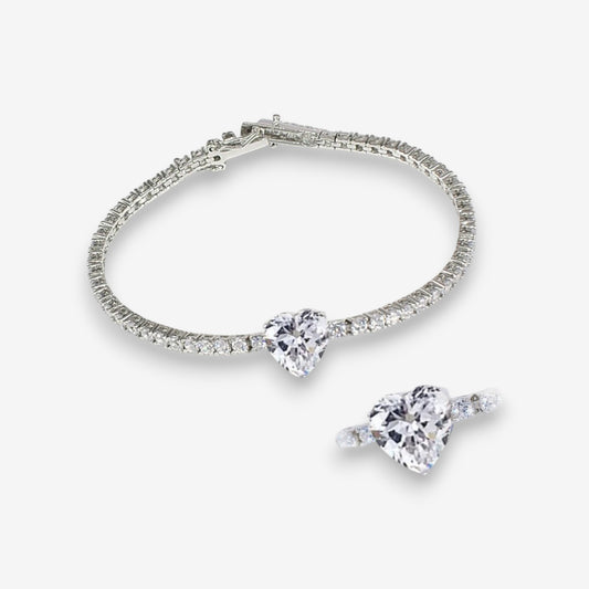 Bracciale Tennis Donna in Argento 925 con cuore e zirconi bianchi