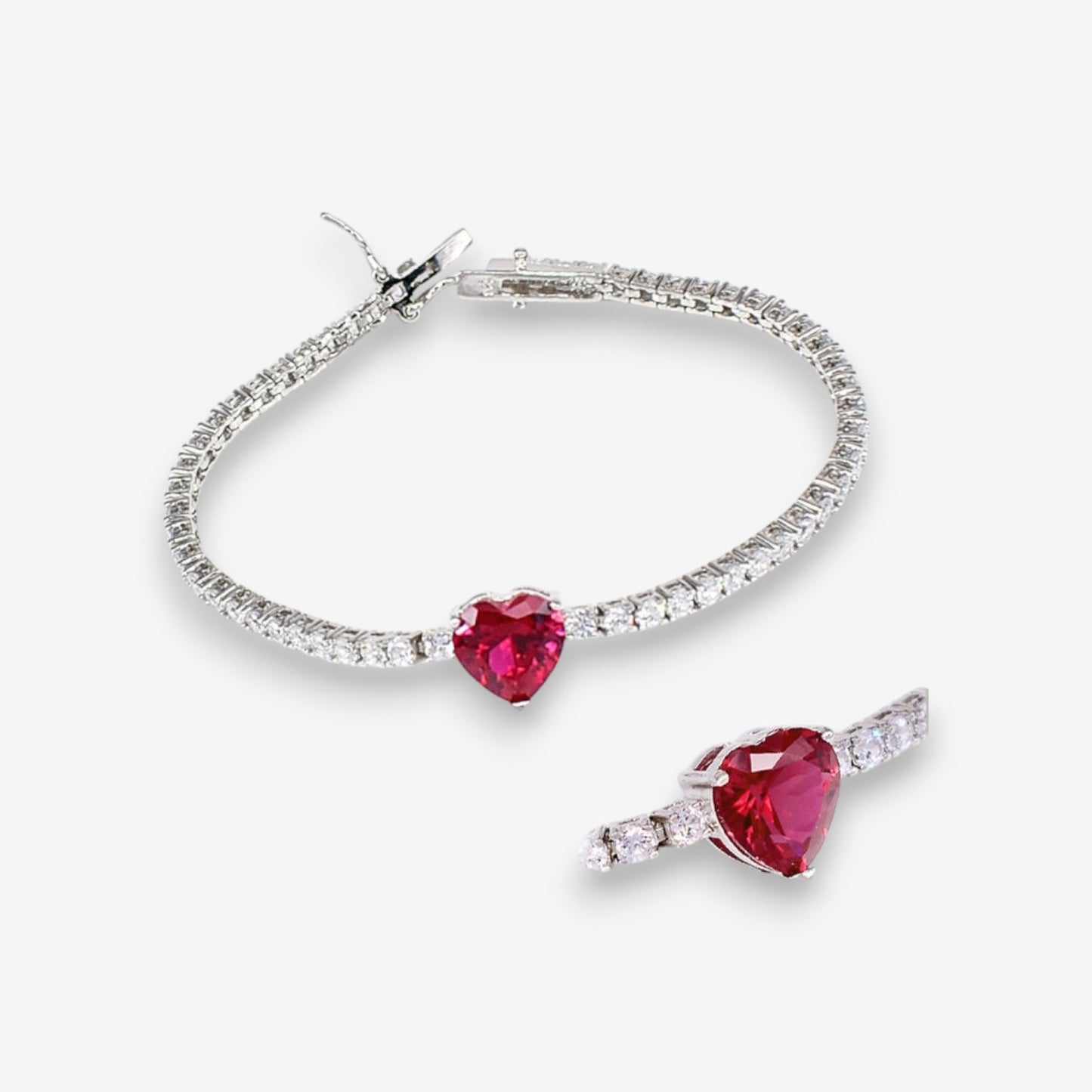 Bracciale Tennis Donna in Argento 925 con cuore e zirconi bianchi