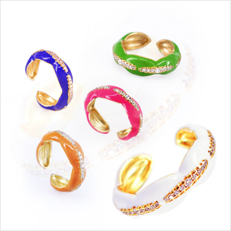 Anello smaltato in argento 925 dorato regolabile con zirconi