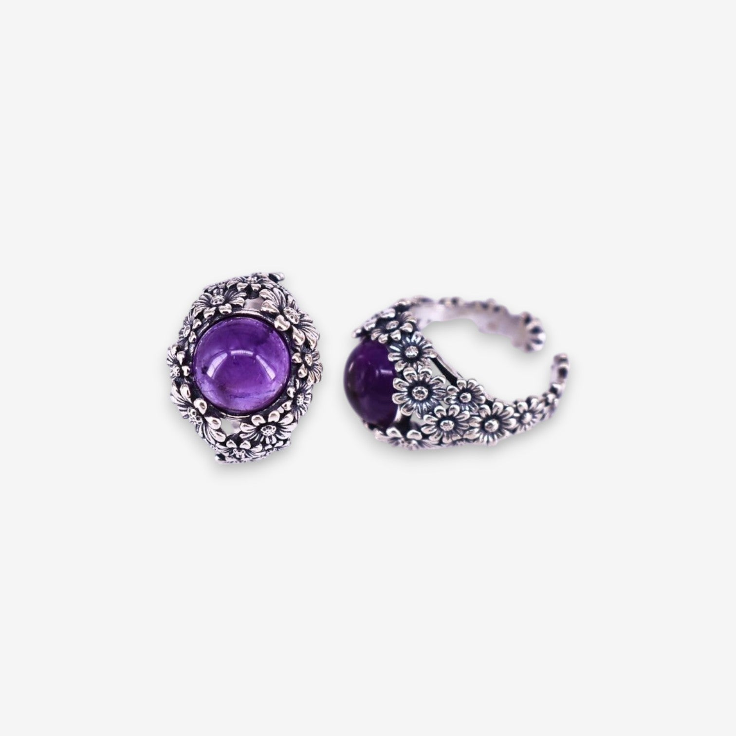 Anello Donna Fiorato in Argento 925 Regolabile con pietra dura
