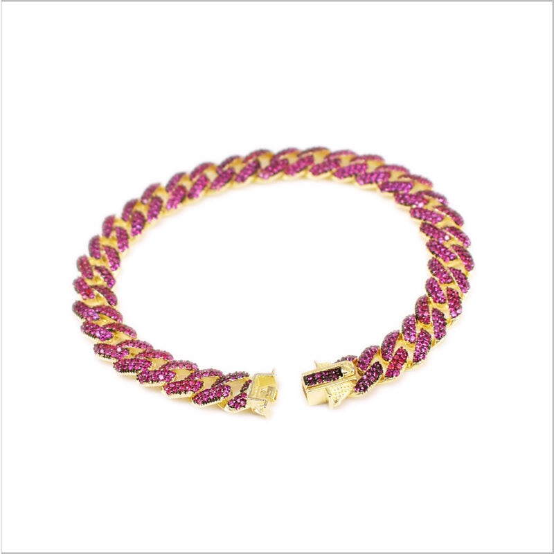 Bracciale a maglia groumette in Argento 925 con zirconi fucsia e blu