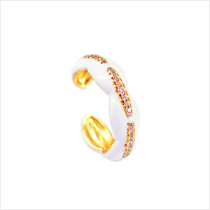 Anello smaltato in argento 925 dorato regolabile con zirconi