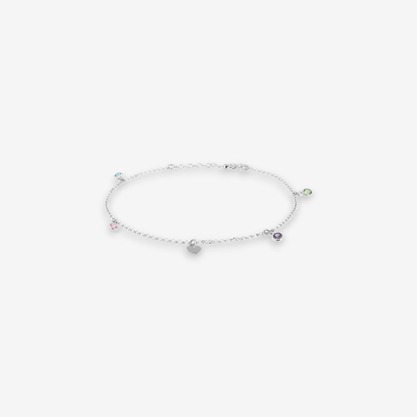 Cavigliera Donna in Argento 925 con cuore e zirconi multicolore