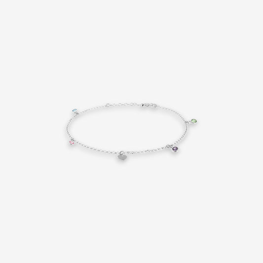 Cavigliera Donna in Argento 925 con cuore e zirconi multicolore