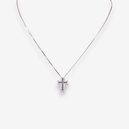 Collana Uomo Croce in Argento 925 con zirconi Verde