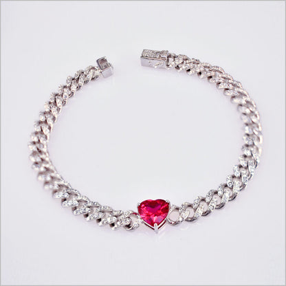 Bracciale groumette in Argento 925 con cuore centrale e zirconi