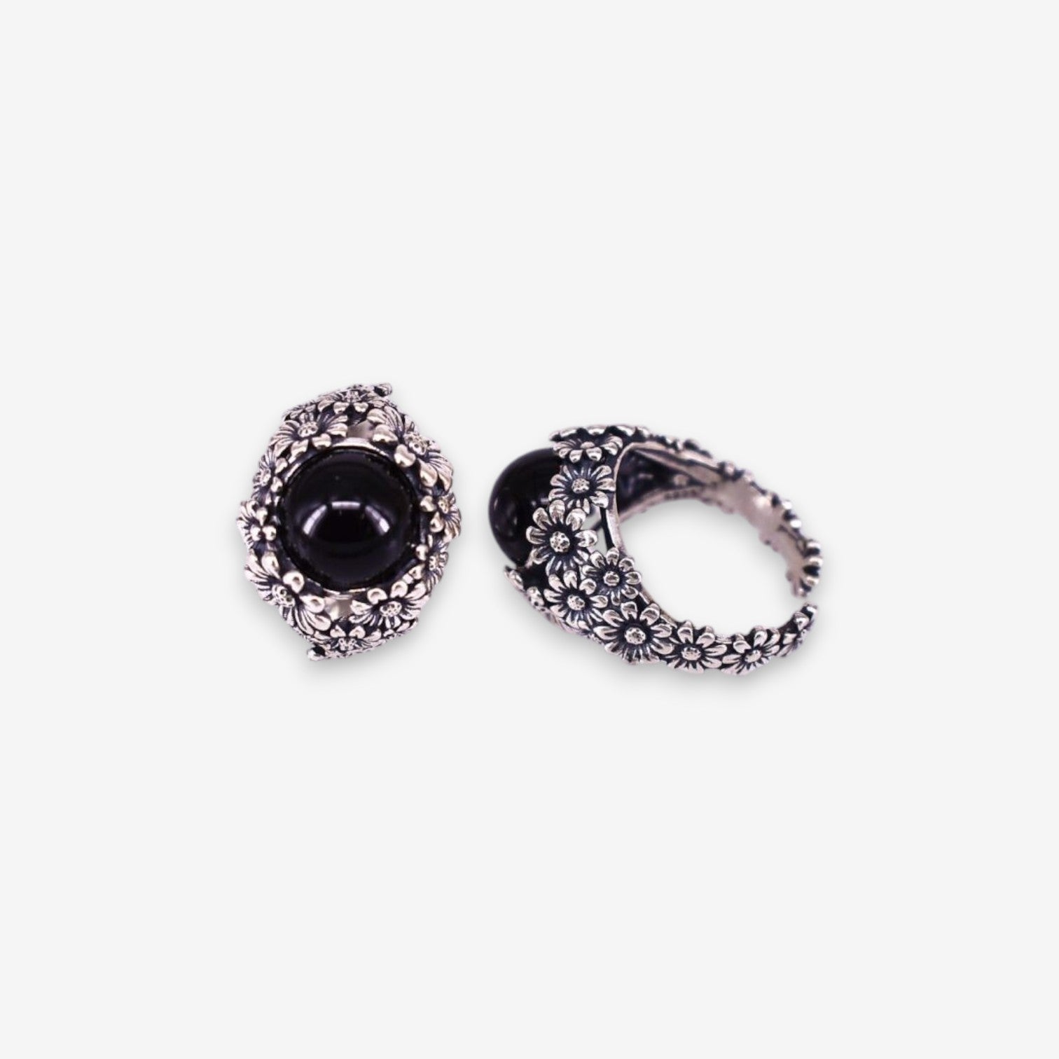 Anello Donna Fiorato in Argento 925 Regolabile con pietra dura