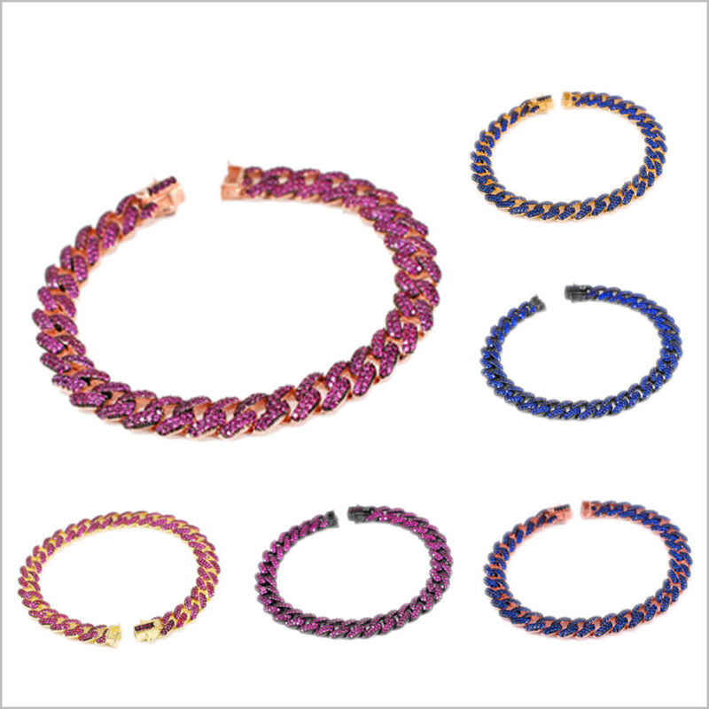 Bracciale a maglia groumette in Argento 925 con zirconi fucsia e blu