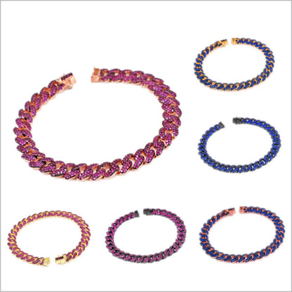 Bracciale a maglia groumette in Argento 925 con zirconi fucsia e blu