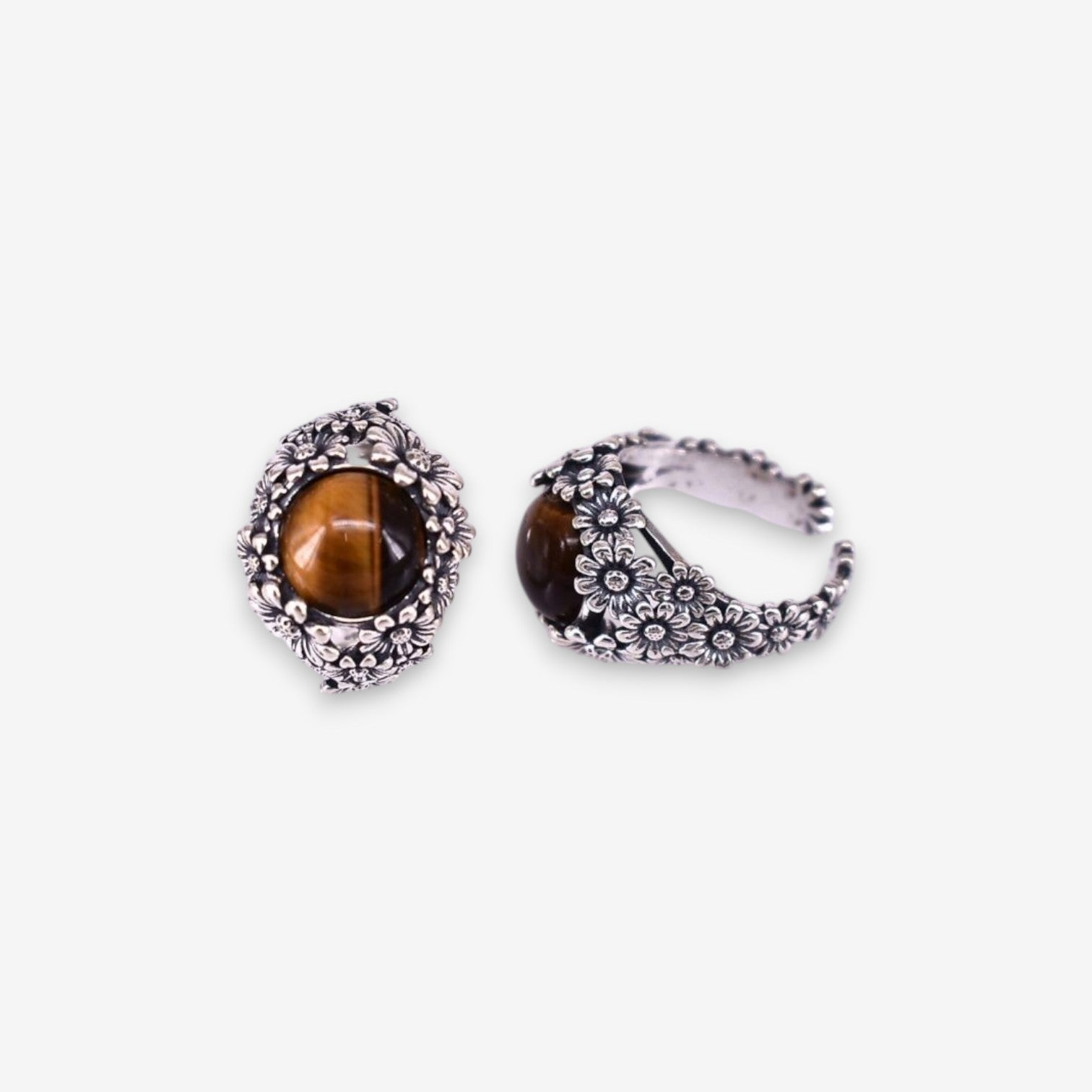 Anello Donna Fiorato in Argento 925 Regolabile con pietra dura
