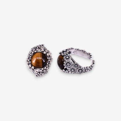 Anello Donna Fiorato in Argento 925 Regolabile con pietra dura
