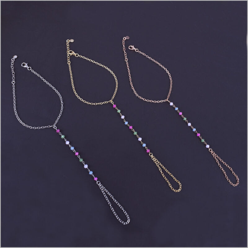 Bracciale baciamano in Argento 925 con catena rosario e cristalli multicolore