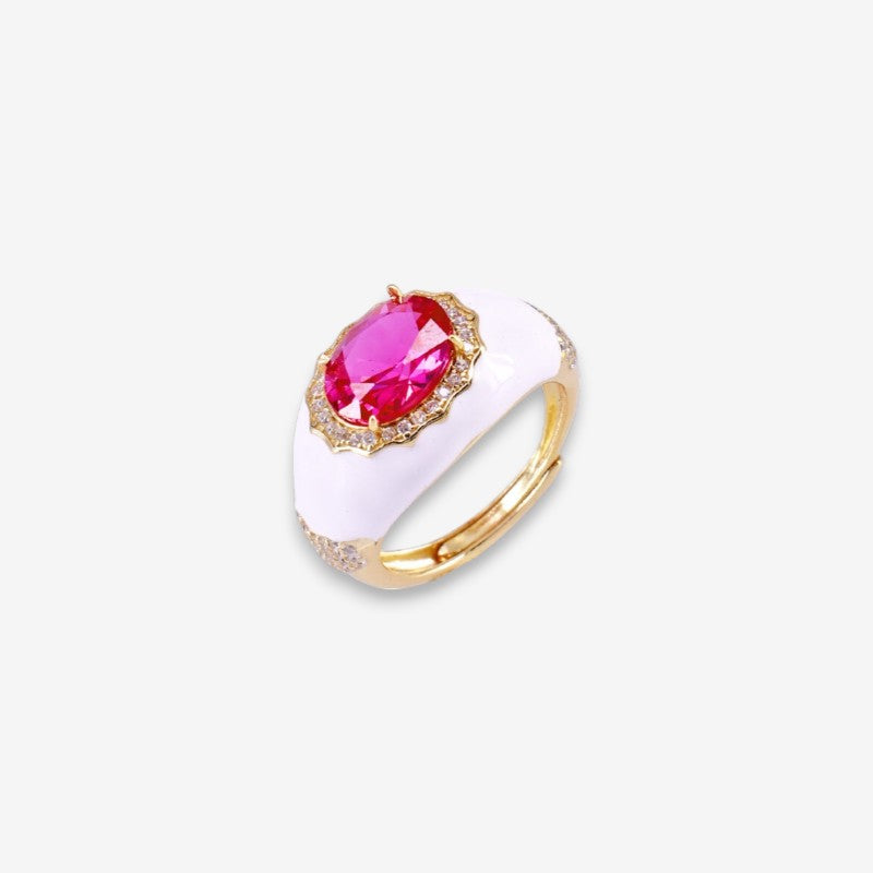 Anello Donna smaltato in Argento 925 con zircone ovale