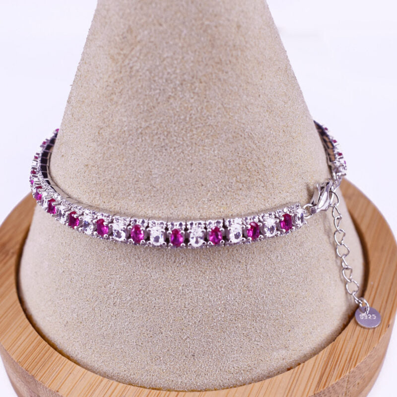 Bracelet Tennis En Argent 925 Avec Zircons - Modèle "a Binario", Longueur 18 Cm, Neuf Avec étiquettes