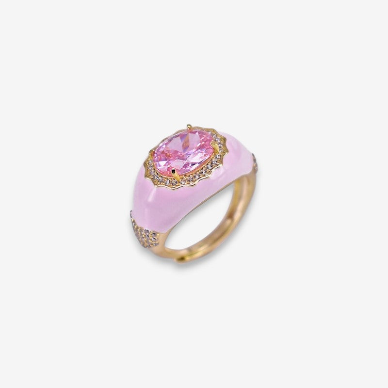 Anello Donna smaltato in Argento 925 con zircone ovale
