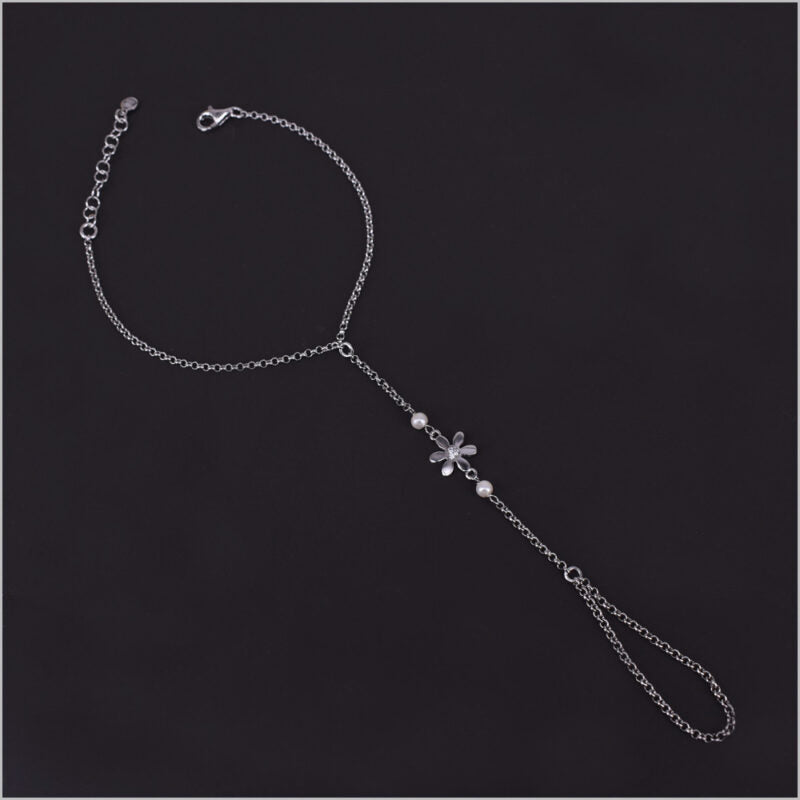 Bracciale baciamano in Argento 925 con fiori e perle di Maiorca