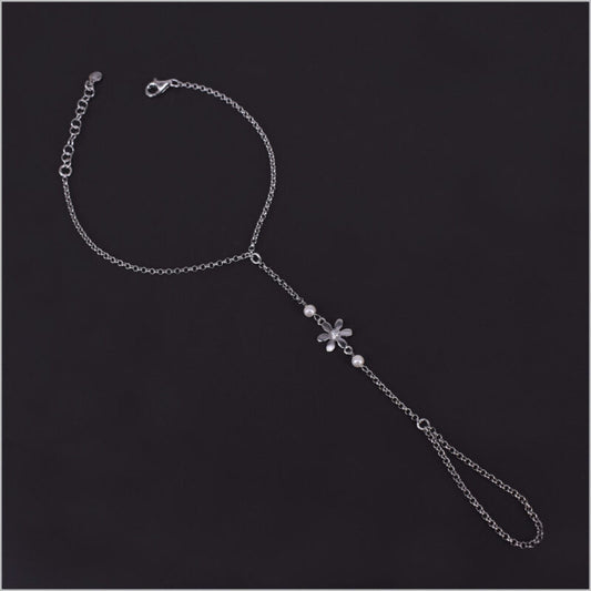 Bracciale baciamano in Argento 925 con fiori e perle di Maiorca
