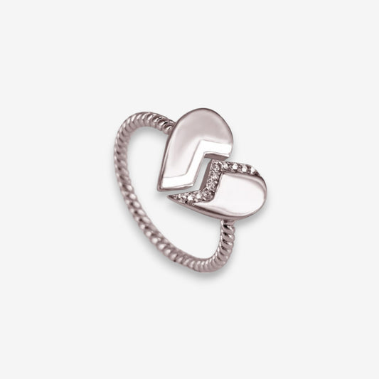 Anello Donna Cuore Spezzato in Argento 925 Regolabile con zirconi