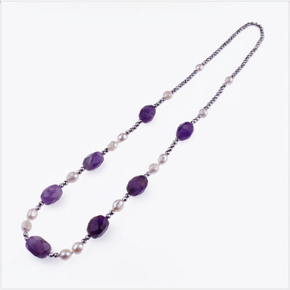 Collana Donna con pietre dure ematite e perle di fiume 65 cm