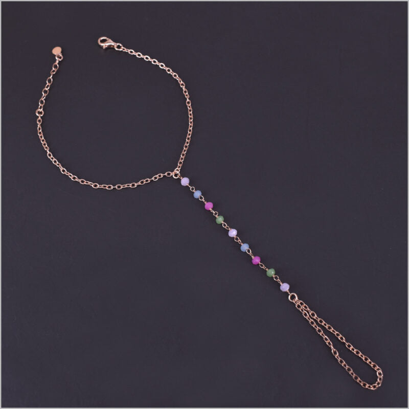 Bracciale baciamano in Argento 925 con catena rosario e cristalli multicolore