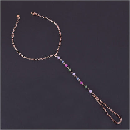 Bracciale baciamano in Argento 925 con catena rosario e cristalli multicolore
