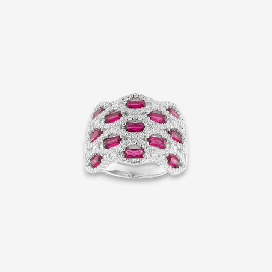 Anello Donna in Argento 925 Regolabile a fascia con zirconi rossi e bianchi